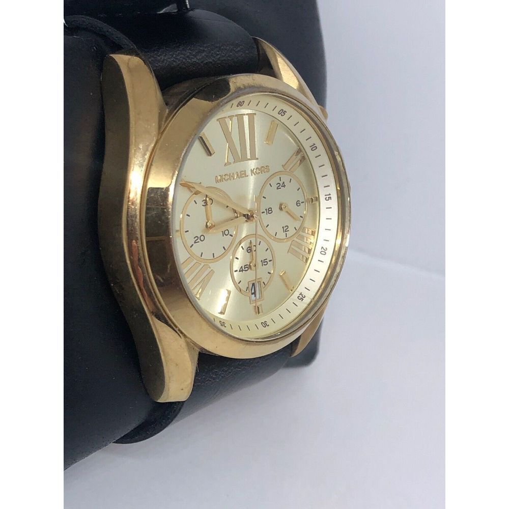 Michael Kors MK5605 Unisex Black Leather Analog Gold Dial Quartz Watch HO116 - Picture 3 of 9